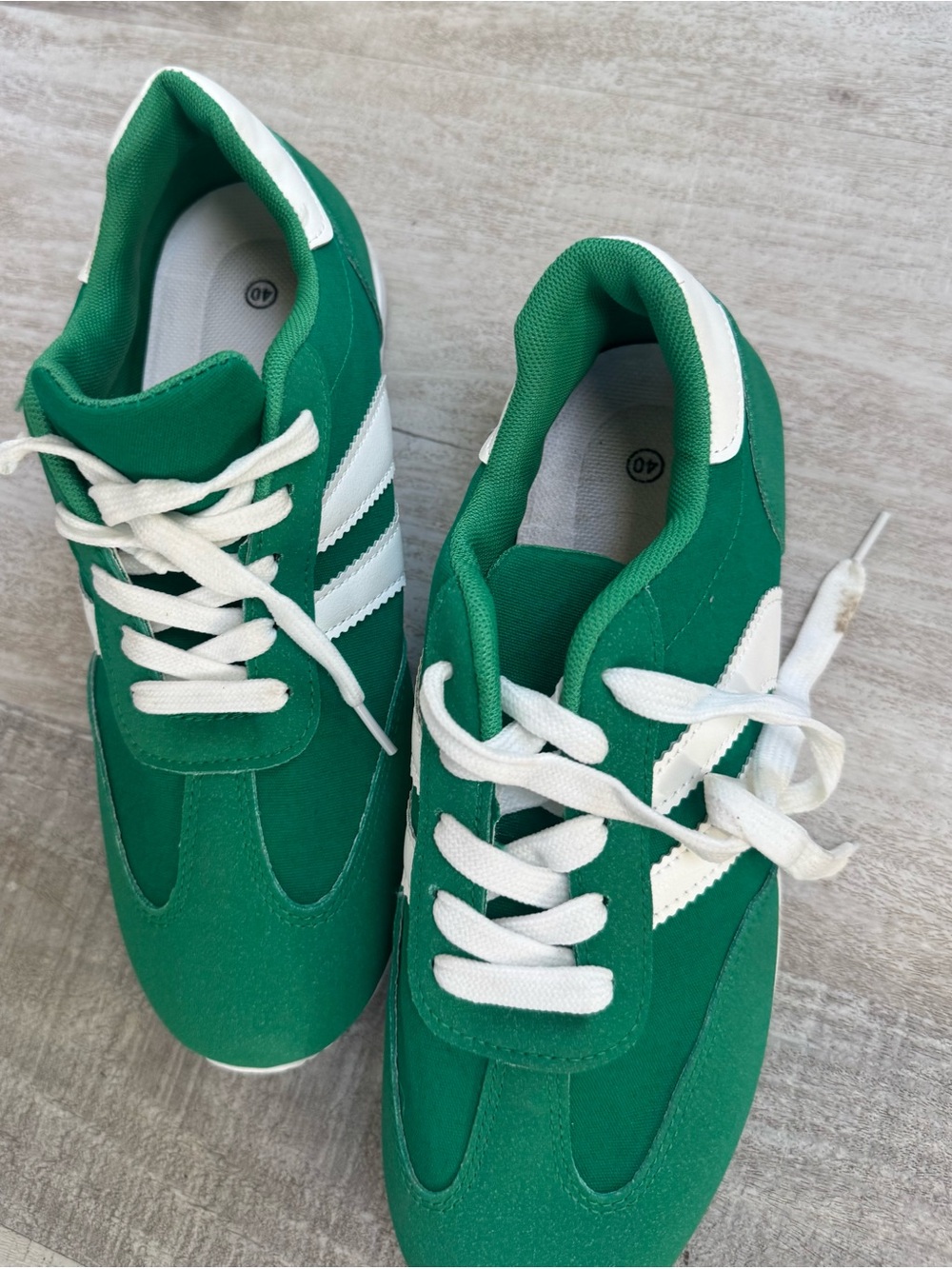 Green Retro Runner Sneakers with White Stripes